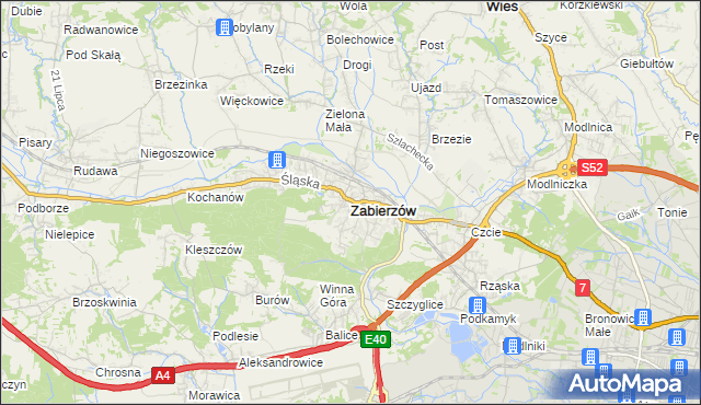 mapa Zabierzów powiat krakowski, Zabierzów powiat krakowski na mapie Targeo