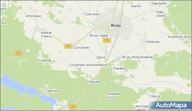 mapa Żabno gmina Brusy, Żabno gmina Brusy na mapie Targeo