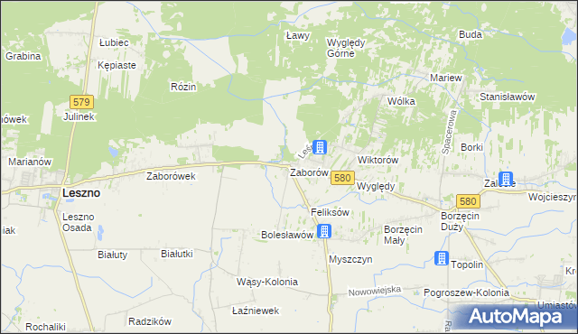 mapa Zaborów gmina Leszno, Zaborów gmina Leszno na mapie Targeo