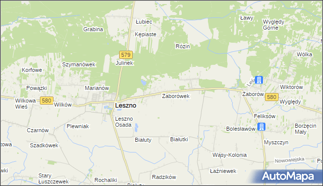 mapa Zaborówek gmina Leszno, Zaborówek gmina Leszno na mapie Targeo