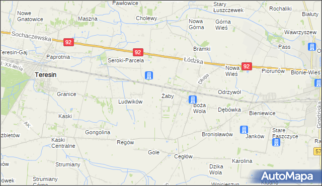 mapa Żaby gmina Baranów, Żaby gmina Baranów na mapie Targeo