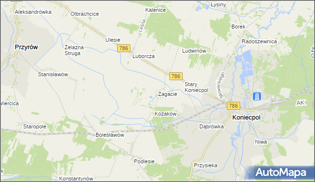 mapa Zagacie gmina Koniecpol, Zagacie gmina Koniecpol na mapie Targeo