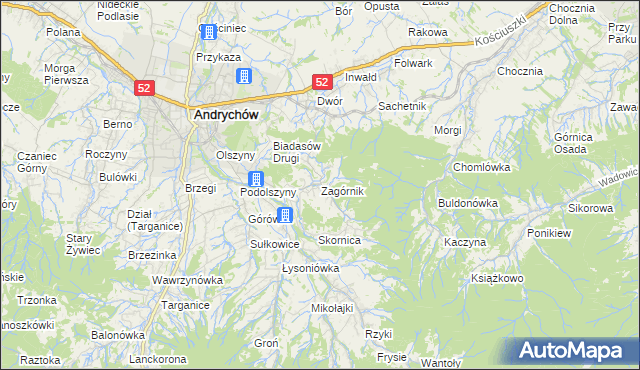 mapa Zagórnik gmina Andrychów, Zagórnik gmina Andrychów na mapie Targeo