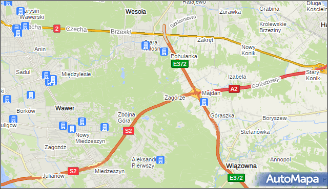 mapa Zagórze gmina Wiązowna, Zagórze gmina Wiązowna na mapie Targeo