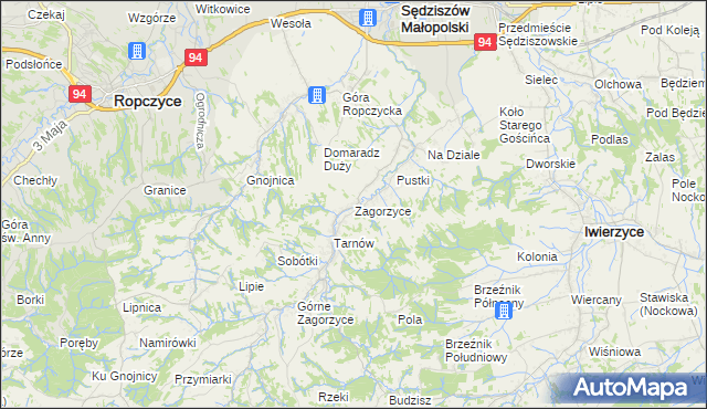 mapa Zagorzyce gmina Sędziszów Małopolski, Zagorzyce gmina Sędziszów Małopolski na mapie Targeo