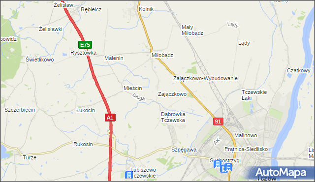 mapa Zajączkowo gmina Tczew, Zajączkowo gmina Tczew na mapie Targeo