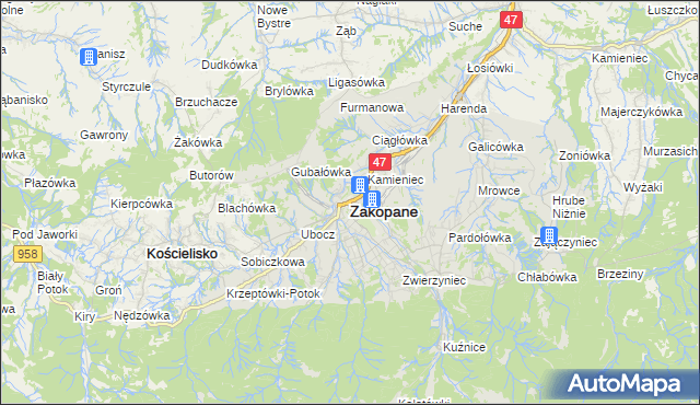 mapa Zakopanego, Zakopane na mapie Targeo