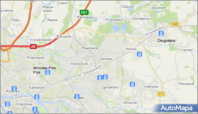 mapa Zakrzów gmina Wrocław, Zakrzów gmina Wrocław na mapie Targeo
