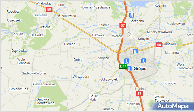 mapa Załącze gmina Grójec, Załącze gmina Grójec na mapie Targeo