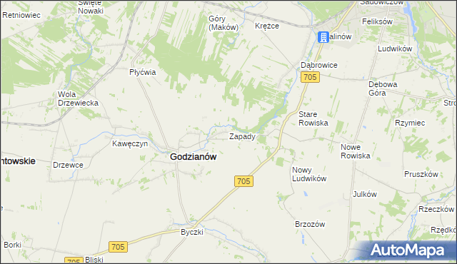 mapa Zapady gmina Godzianów, Zapady gmina Godzianów na mapie Targeo