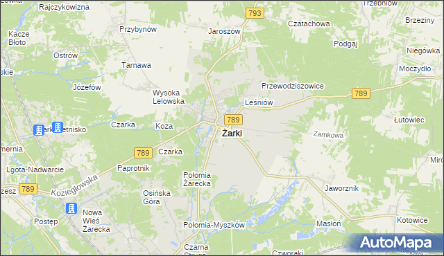 mapa Żarki powiat myszkowski, Żarki powiat myszkowski na mapie Targeo