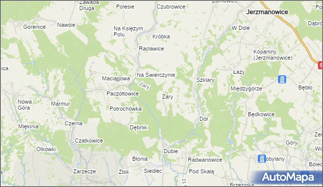 mapa Żary gmina Krzeszowice, Żary gmina Krzeszowice na mapie Targeo