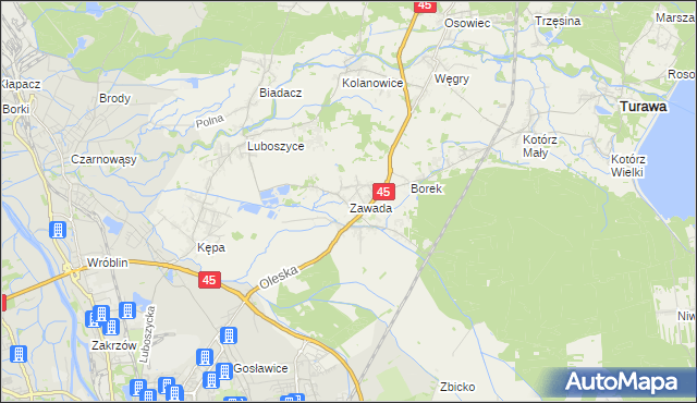 mapa Zawada gmina Turawa, Zawada gmina Turawa na mapie Targeo