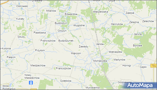 mapa Zawady gmina Chynów, Zawady gmina Chynów na mapie Targeo