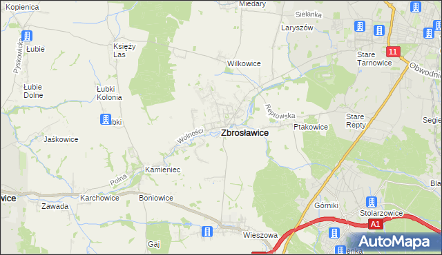 mapa Zbrosławice, Zbrosławice na mapie Targeo