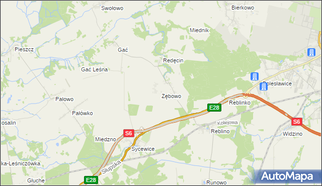 mapa Zębowo gmina Kobylnica, Zębowo gmina Kobylnica na mapie Targeo