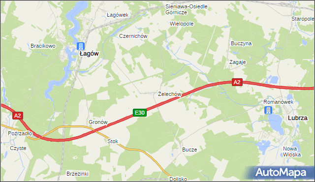 mapa Żelechów gmina Łagów, Żelechów gmina Łagów na mapie Targeo