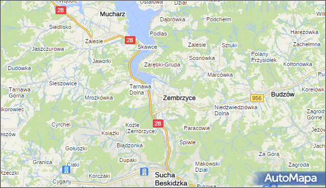 mapa Zembrzyce, Zembrzyce na mapie Targeo