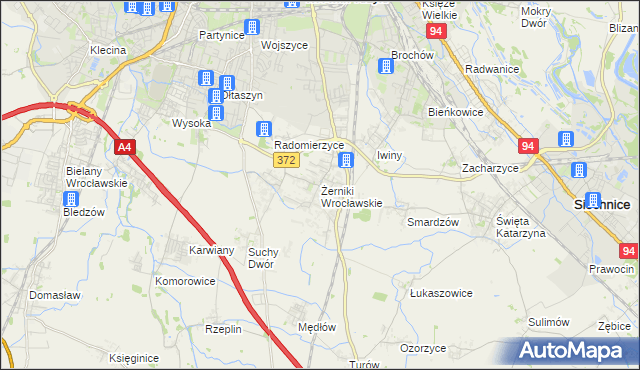 mapa Żerniki Wrocławskie, Żerniki Wrocławskie na mapie Targeo