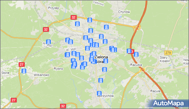 mapa Zielona Góra, Zielona Góra na mapie Targeo