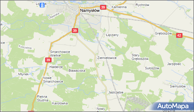 mapa Ziemiełowice, Ziemiełowice na mapie Targeo