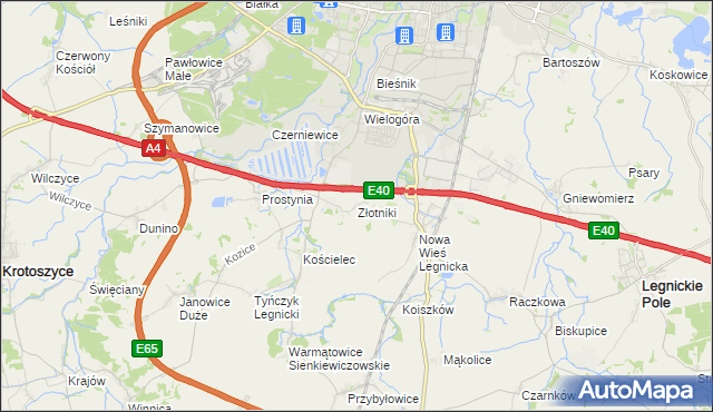mapa Złotniki gmina Krotoszyce, Złotniki gmina Krotoszyce na mapie Targeo