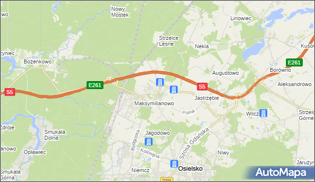 mapa Żołędowo gmina Osielsko, Żołędowo gmina Osielsko na mapie Targeo