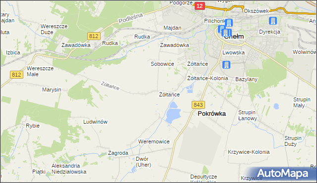 mapa Żółtańce, Żółtańce na mapie Targeo