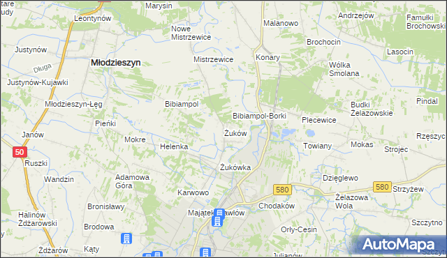 mapa Żuków gmina Sochaczew, Żuków gmina Sochaczew na mapie Targeo