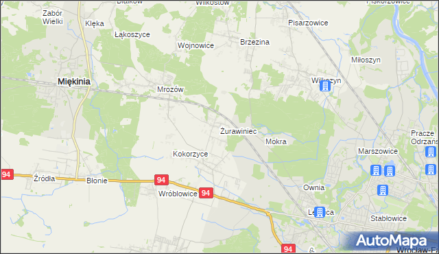 mapa Żurawiniec gmina Miękinia, Żurawiniec gmina Miękinia na mapie Targeo