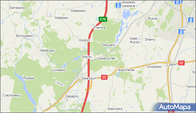 mapa Zwierzynek gmina Tczew, Zwierzynek gmina Tczew na mapie Targeo