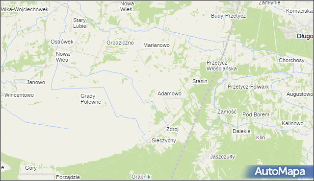mapa Adamowo gmina Długosiodło, Adamowo gmina Długosiodło na mapie Targeo