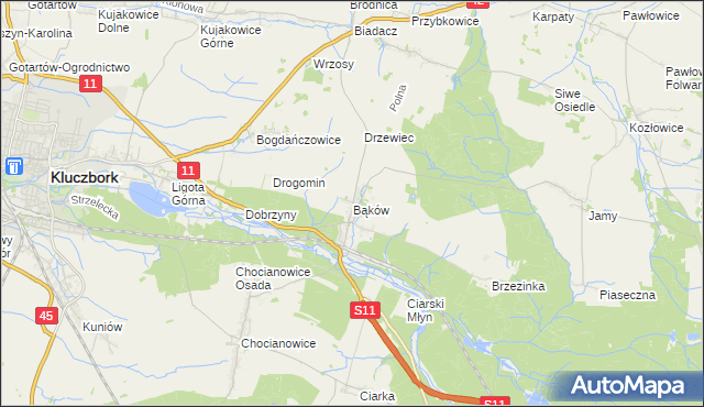 mapa Bąków gmina Kluczbork, Bąków gmina Kluczbork na mapie Targeo