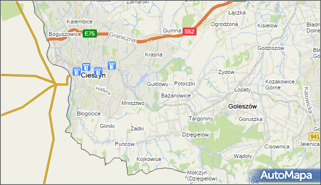 mapa Bażanowice, Bażanowice na mapie Targeo