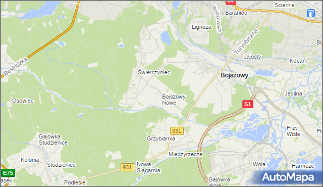 mapa Bojszowy Nowe, Bojszowy Nowe na mapie Targeo