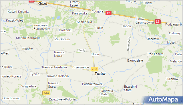 mapa Borki gmina Tczów, Borki gmina Tczów na mapie Targeo