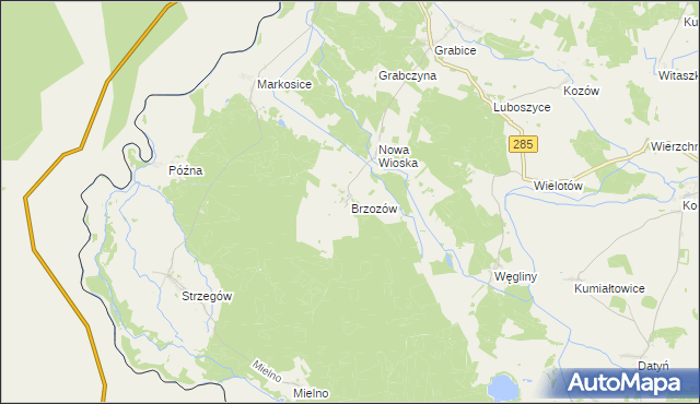 mapa Brzozów gmina Gubin, Brzozów gmina Gubin na mapie Targeo