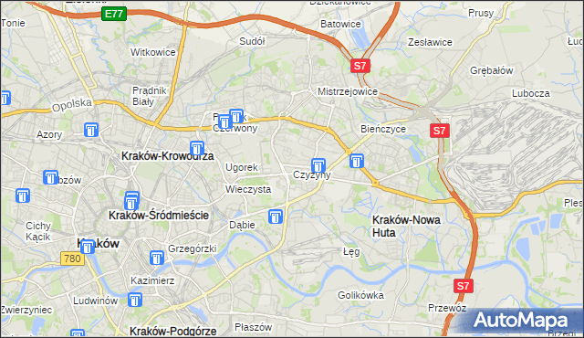 mapa Czyżyny, Czyżyny na mapie Targeo