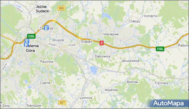 mapa Dąbrowica gmina Mysłakowice, Dąbrowica gmina Mysłakowice na mapie Targeo