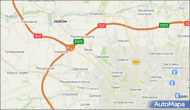 mapa Dębówka gmina Jastków, Dębówka gmina Jastków na mapie Targeo