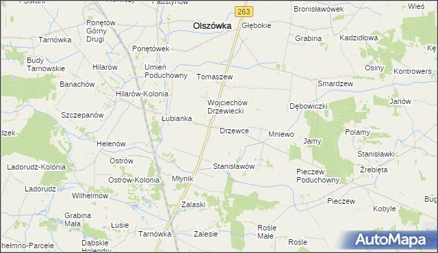 mapa Drzewce gmina Olszówka, Drzewce gmina Olszówka na mapie Targeo
