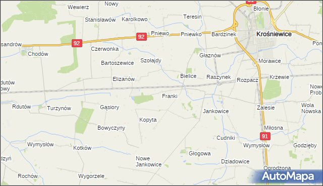 mapa Franki gmina Krośniewice, Franki gmina Krośniewice na mapie Targeo