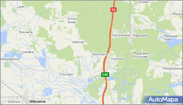 mapa Głuchowice, Głuchowice na mapie Targeo