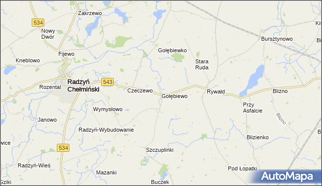 mapa Gołębiewo gmina Radzyń Chełmiński, Gołębiewo gmina Radzyń Chełmiński na mapie Targeo