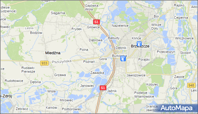mapa Góra gmina Miedźna, Góra gmina Miedźna na mapie Targeo