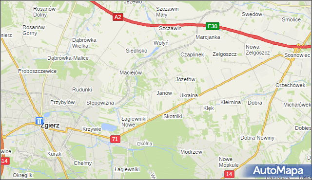 mapa Janów gmina Zgierz, Janów gmina Zgierz na mapie Targeo