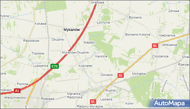 mapa Karolina gmina Rędziny, Karolina gmina Rędziny na mapie Targeo