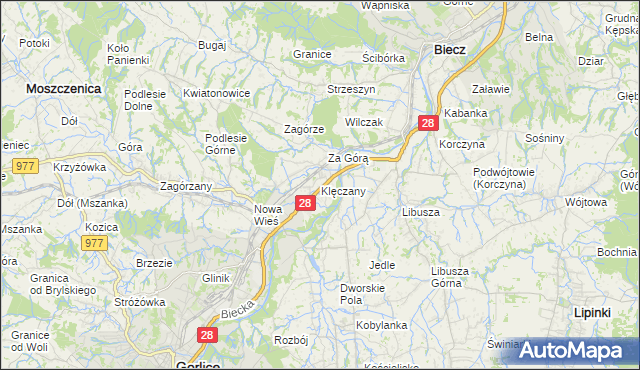 mapa Klęczany gmina Gorlice, Klęczany gmina Gorlice na mapie Targeo