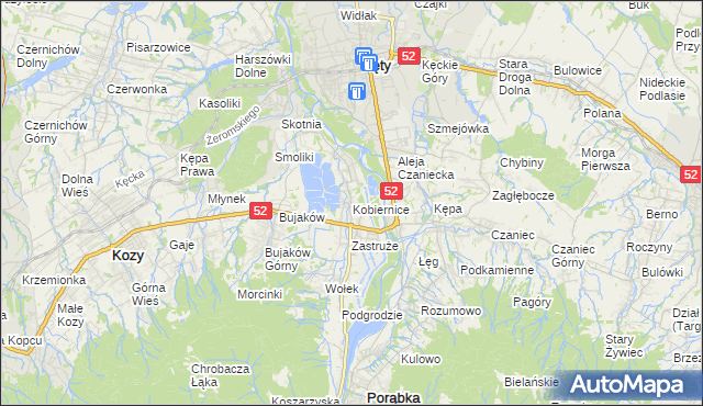 mapa Kobiernice, Kobiernice na mapie Targeo