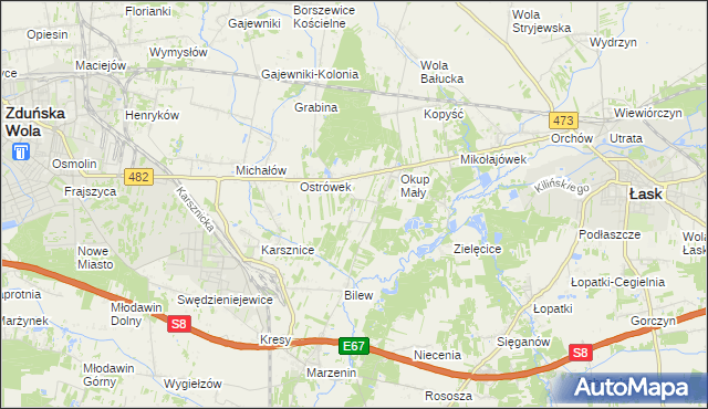 mapa Kolonia Bilew gmina Łask, Kolonia Bilew gmina Łask na mapie Targeo